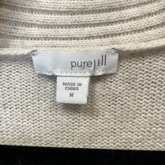 J Jill Pure Jill Cardigan Medium Wool Lagenlook Minimalist Neutral Open Ribbed - Picture 6 of 10
